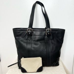 Coach Hampton Black Leather Tote Carryall Purse Bag F11202 with Wristlet
